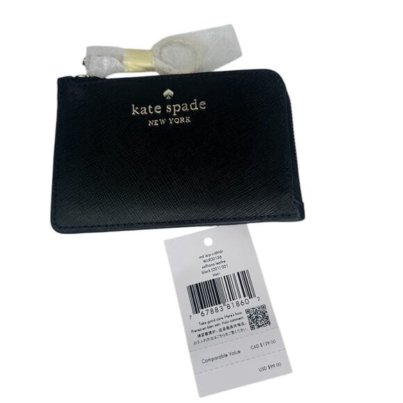 Kate Spade medium l-zip card holder with Key Ring Black - Picture 6 of 6